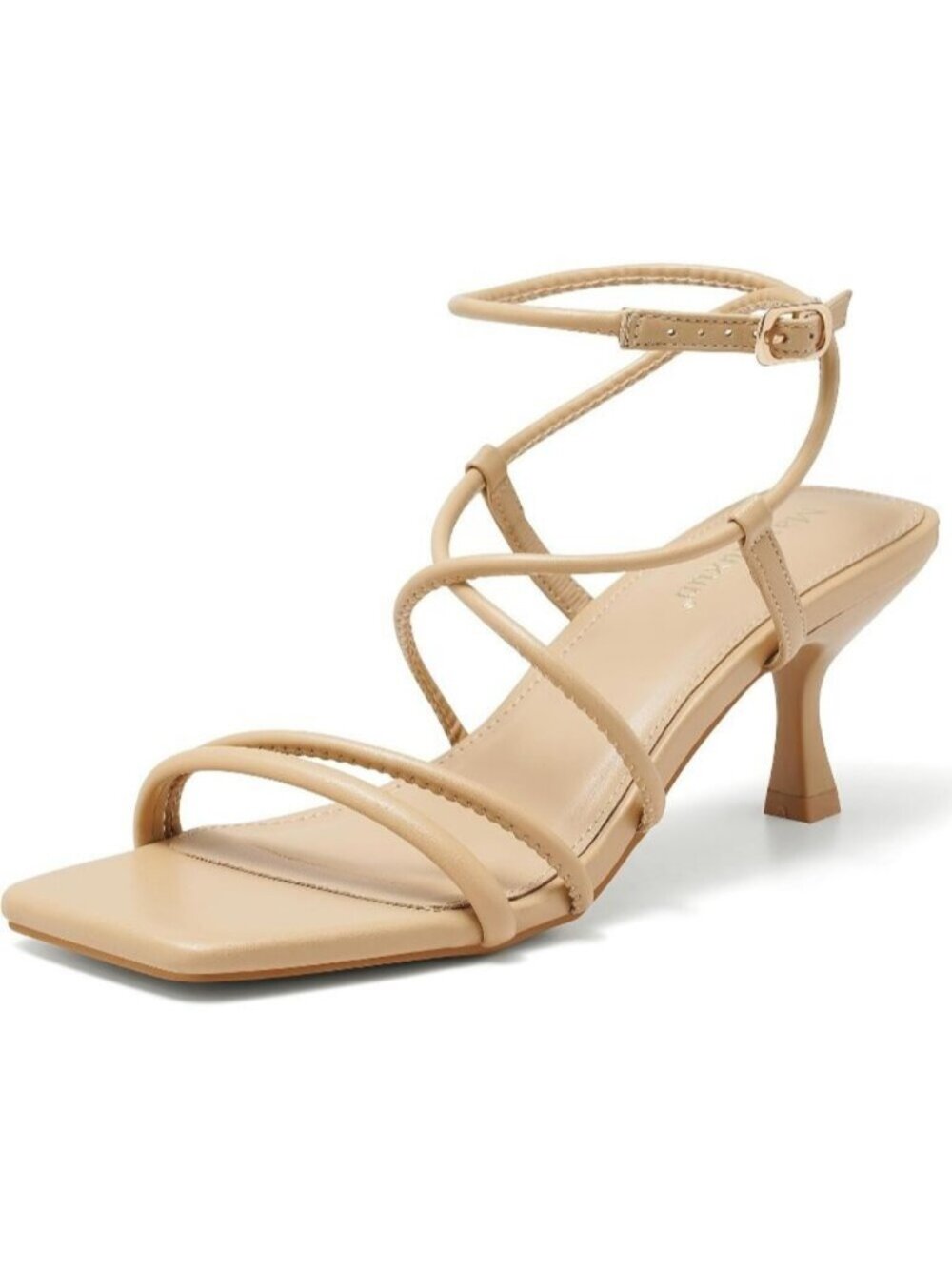 Women's Nude Kitten Heels Sandals Square Open Toe Low Heel 2.56" Dress Shoes